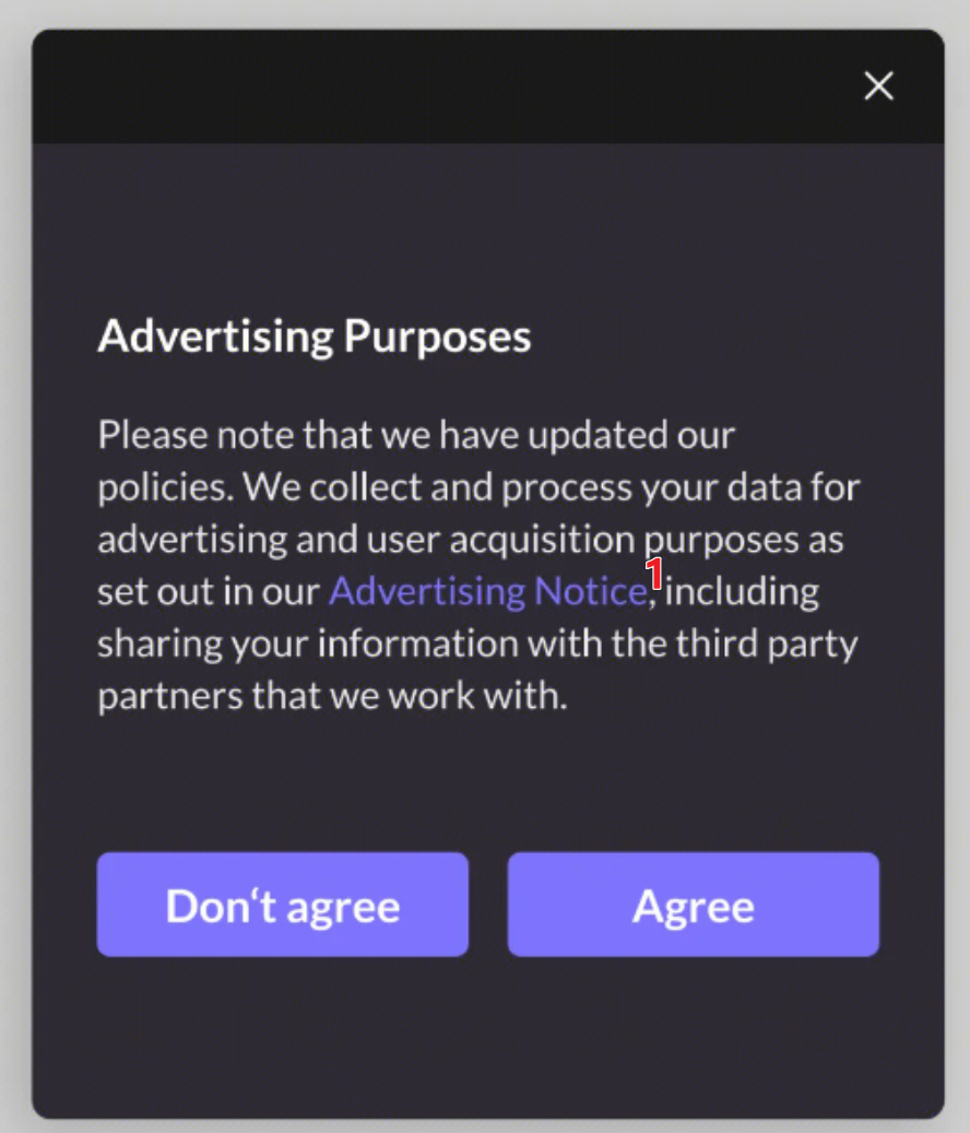 Image: Advertising Notice popup