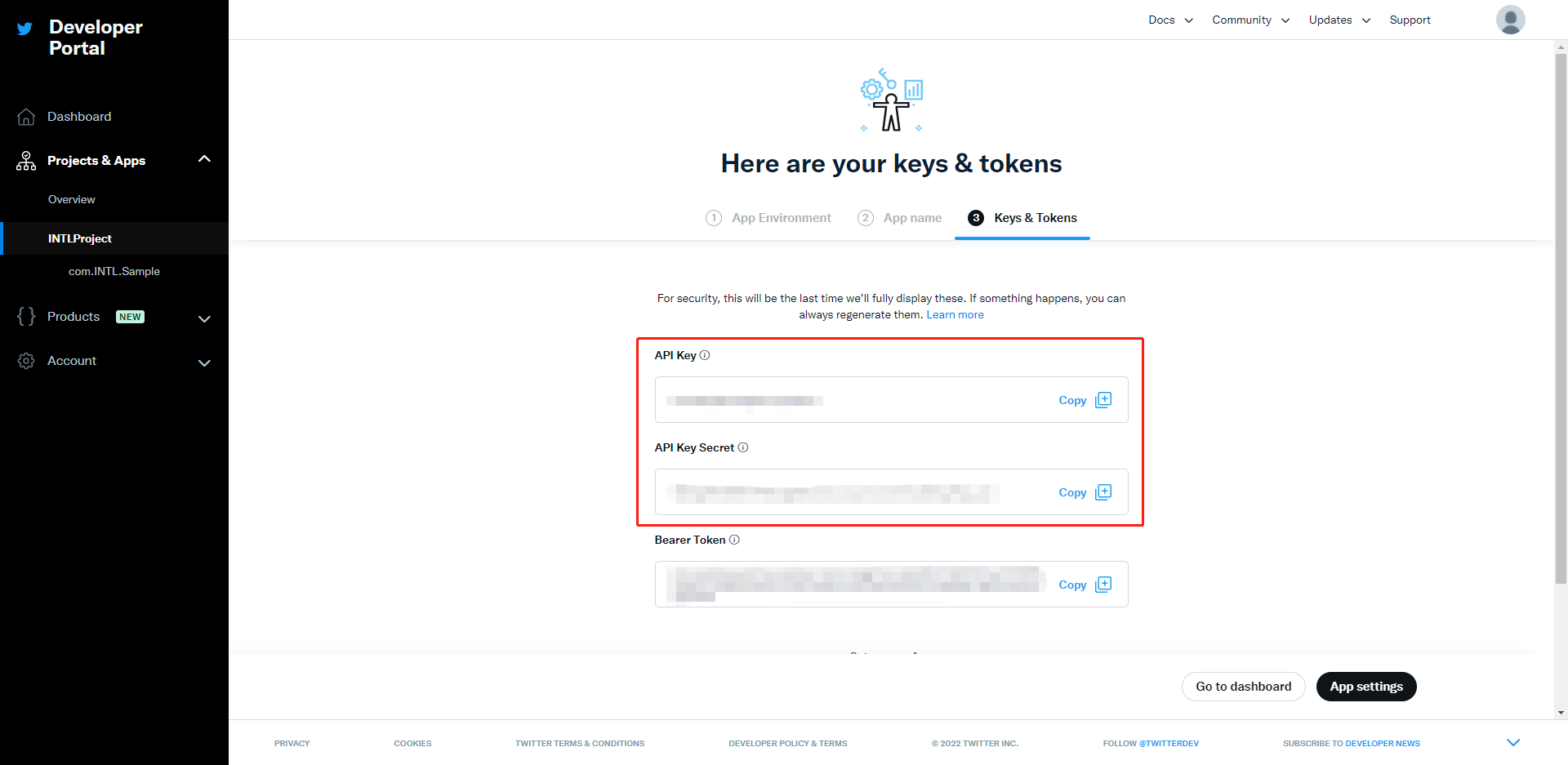 Image: Twitter API key and API secret key