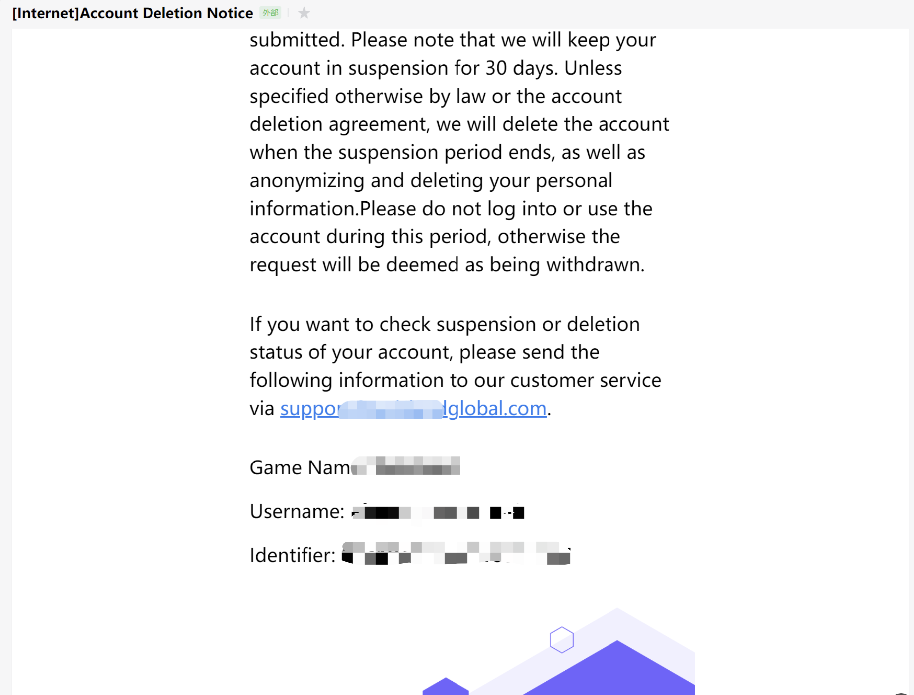 Account cancellation example screenshot