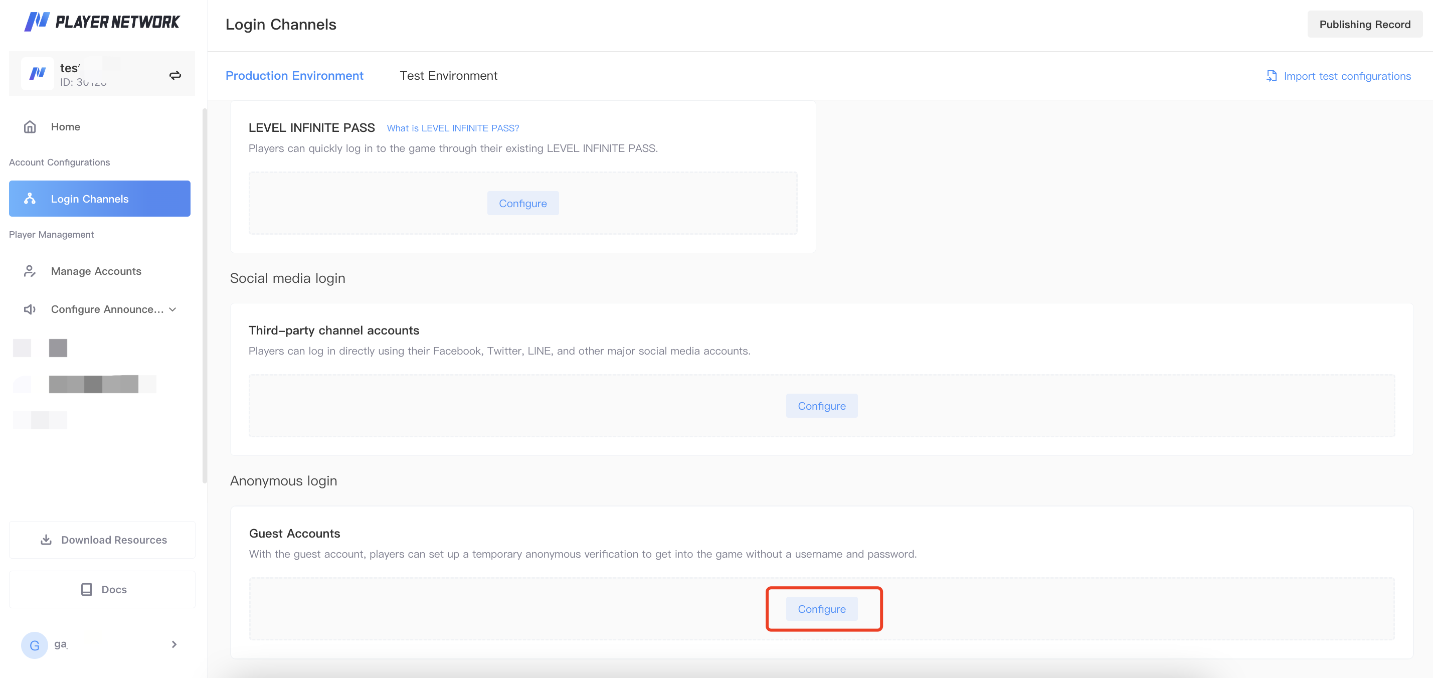 Anonymous login