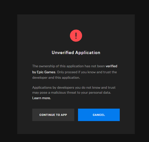 Image: Epic Unverified Application