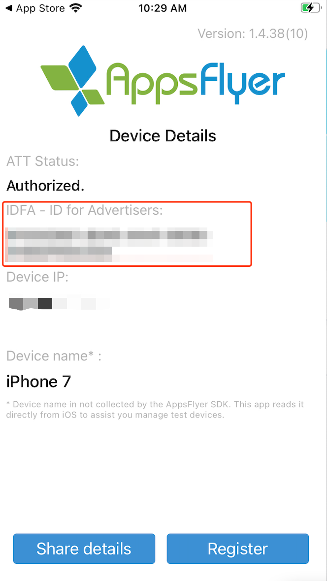 Image: AppsFlyer My Device ID