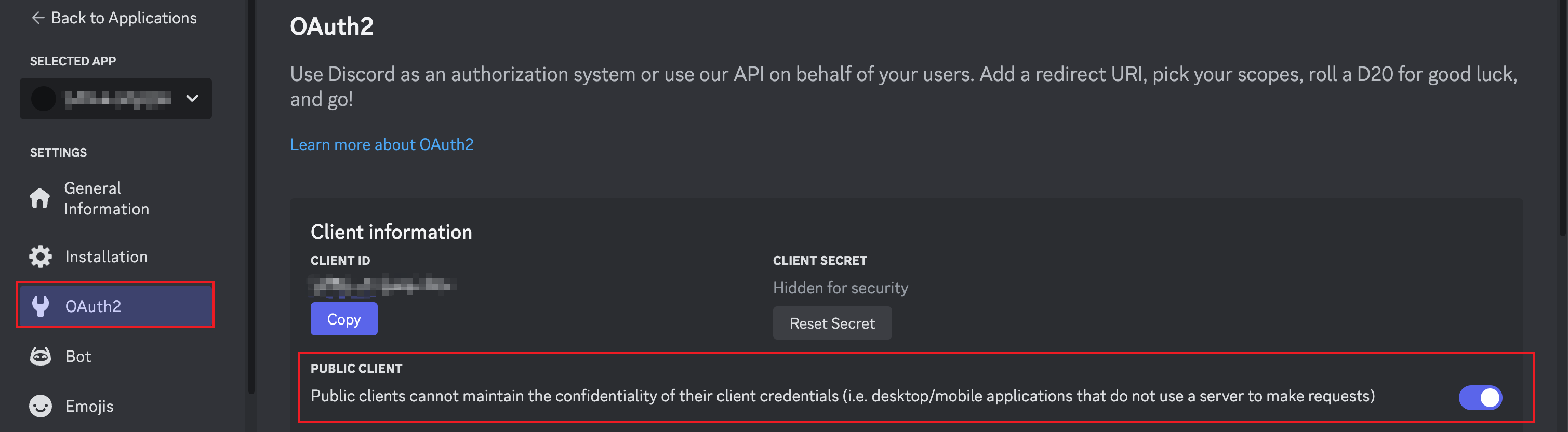 Image: Toggle PUBLIC CLIENT