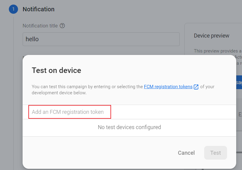 Image: Firebase Create Test Notification