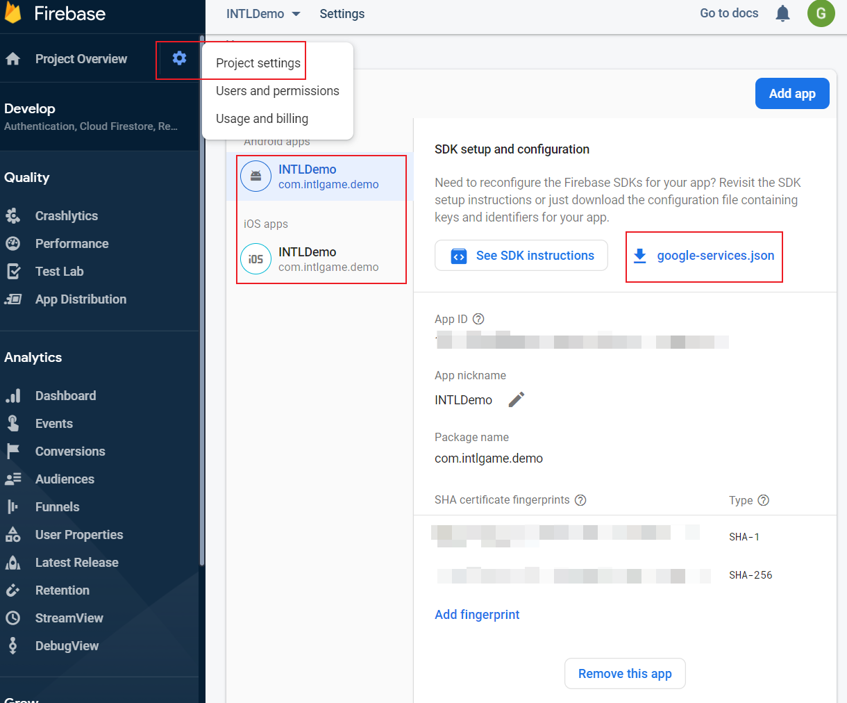 Image: Firebase Project Settings