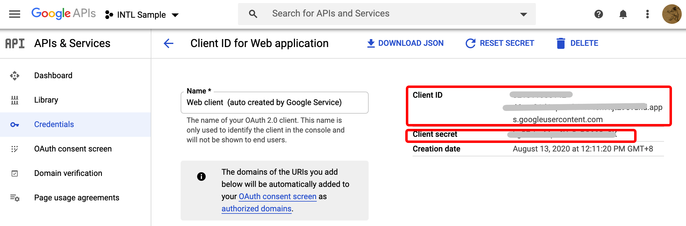 Image: Google Web Client ID and Secret