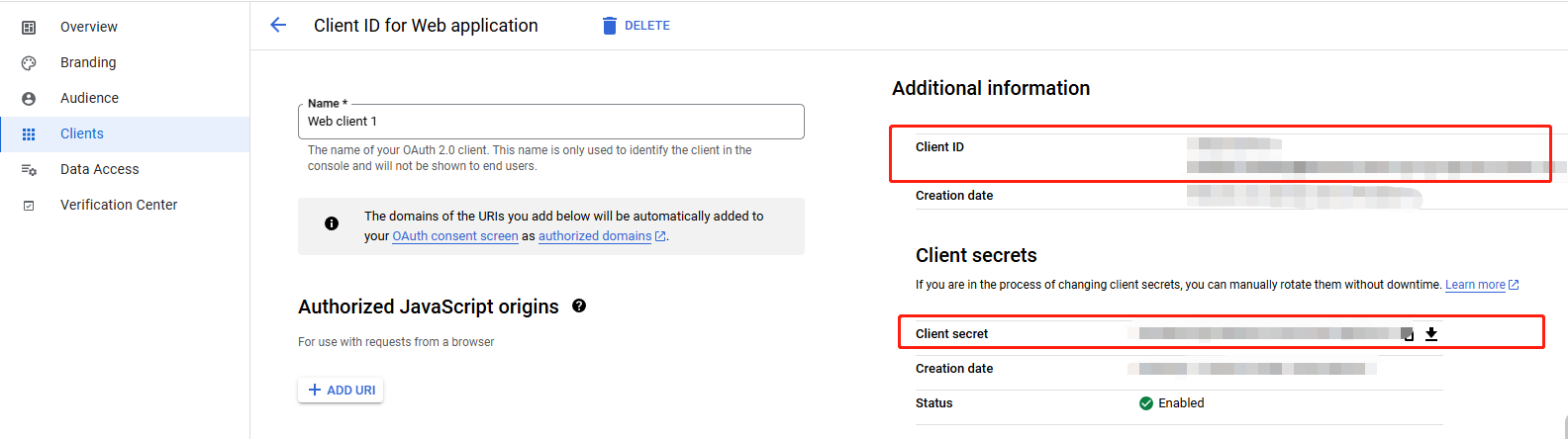 Image: Google, Web client Client ID and Secret