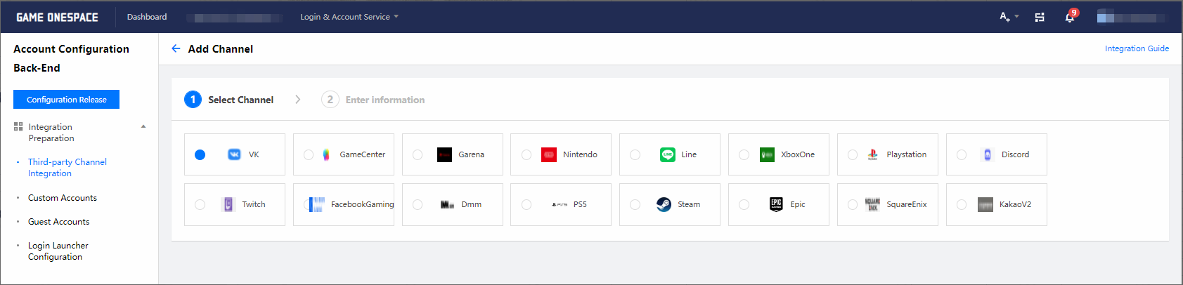 Figure: Select corresponding channel