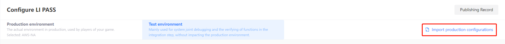 Import production configurations