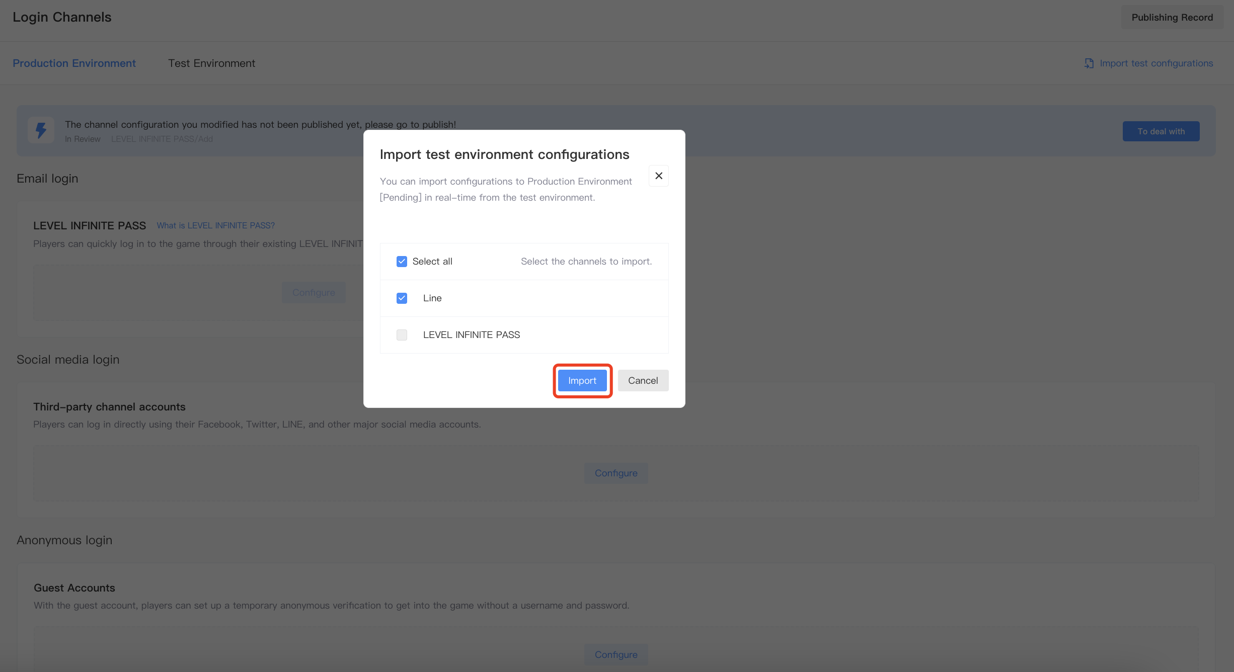 Import configurations