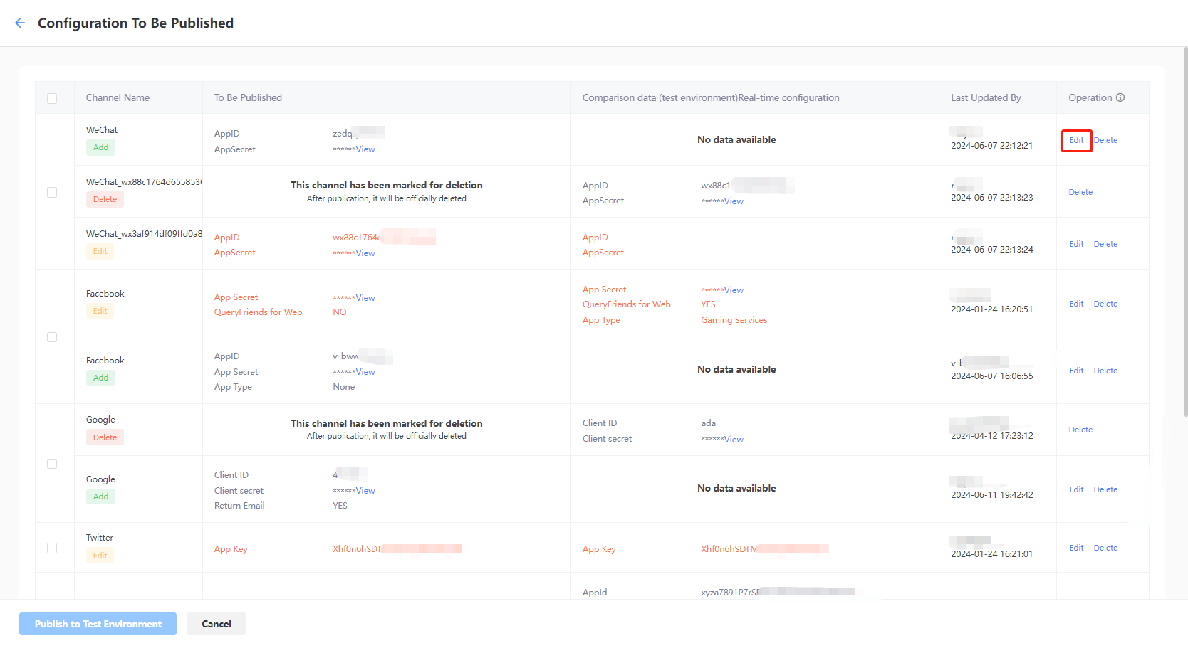 Import configurations