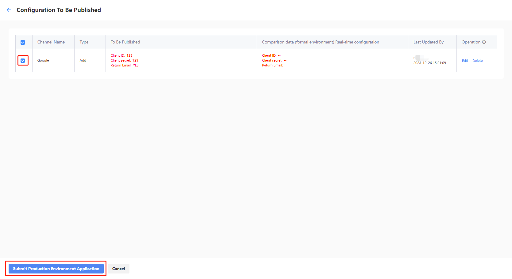 Social media submit production environment application